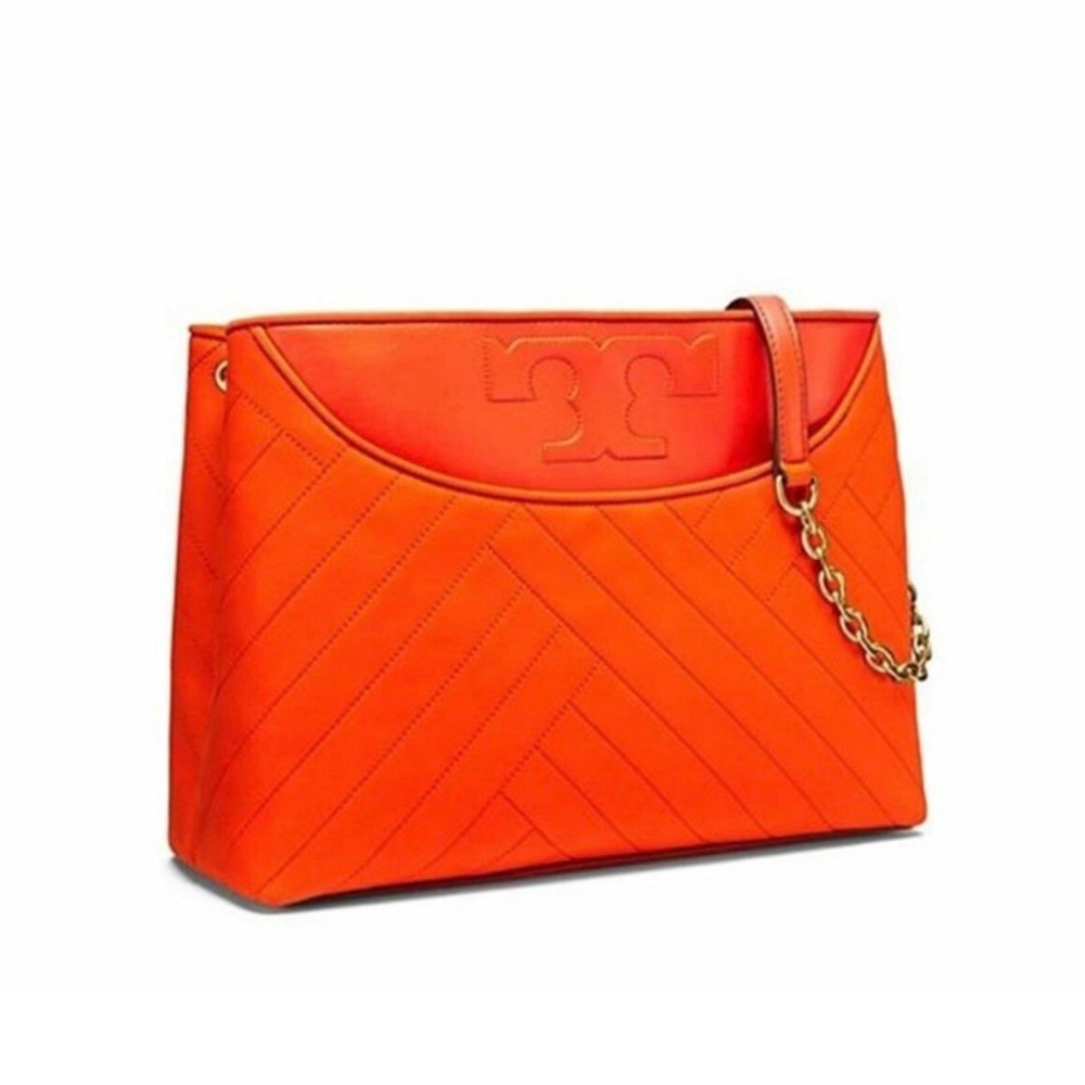 $595 Tory Burch Alexa Samba Red Suede Leather Chain Strap Tote Shoulder Bag